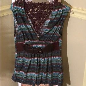 Sleeveless Multi-Colored Shirt.